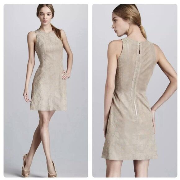 NWT Rebecca Taylor Size 8 100% Pig Leather Python Print Dress Cream Party - Picture 1 of 16